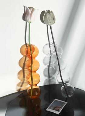 北欧创意简约甜甜圈小花瓶玻璃几何透明客厅插花餐桌花瓶装饰品