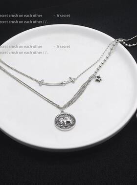 星星笑脸小象叠戴项链女潮网红ins冷淡风复古嘻哈个性蹦迪锁骨链