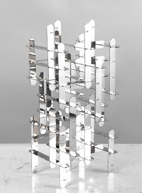 样板房家居客厅软装轻奢现代艺术抽象几何不锈钢装饰摆设造型