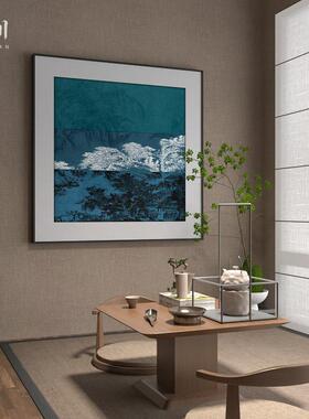 新中式中国风禅意蓝色山水肌理卧室玄关客厅装饰画壁画方形挂画