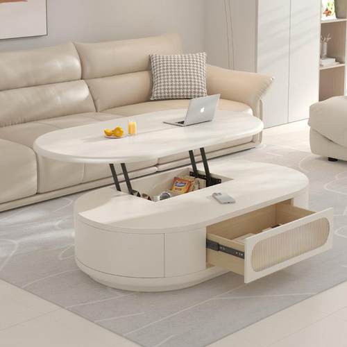 原木奶油风升降茶几餐桌两用二合一多功能可移动客厅家用小户型 - 图2