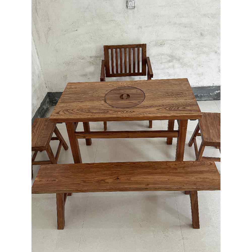 老榆木围炉煮茶烧烤桌实木覆古餐桌酒店民宿长条餐桌原木桌书桌子,淘宝优惠券,粉丝福利购,淘宝优惠卷