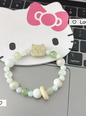 景德小景德镇可爱猫手链饼干系列绿脸猫小众中式百搭设计感手串