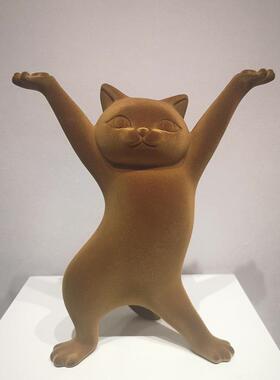 卡现代创意植IHR绒跳舞小猫咪简约活力通板样房桌面柜子家居饰猫