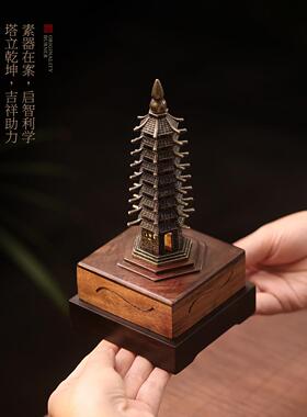 香炉家用室内檀香沉香熏香炉盘香盒木质带灯中式文昌塔礼盒摆件
