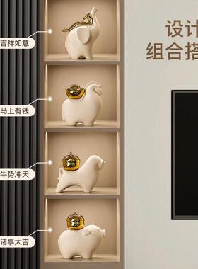 新中式马上有钱摆件客厅玄关家居办公室装饰品新房子乔迁开 业礼