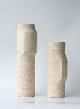 现代简约大理石黄洞石创意石材花器几何摆件桌面客厅酒店样板间