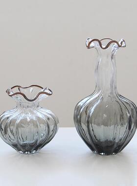 北欧手工装波浪口花边透瓶明灰歪脖大BX88-25-肚南瓜花样板子间客