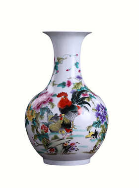 釉上彩摆设花瓶桌面全家福手工装饰花插摆件陶瓷现代花瓶工艺品