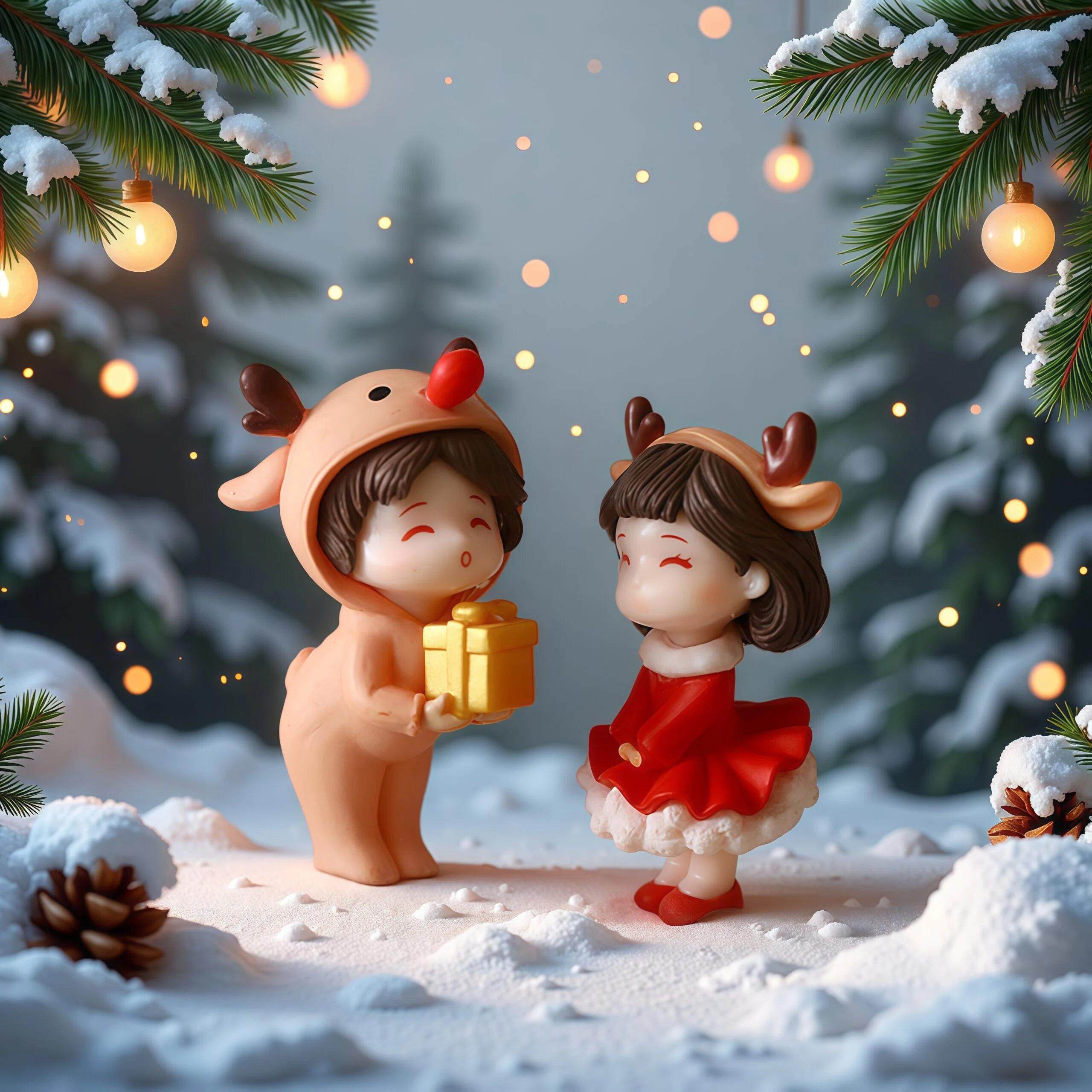 微景观可爱圣诞节雪景情侣娃娃萌粒造景装饰品配件创意桌面小摆件,淘宝优惠券,粉丝福利购,淘宝优惠卷