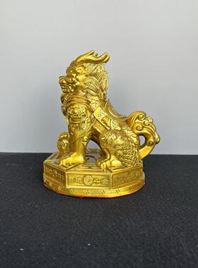 全黄铜聚财纳福麒麟财福麒麟将军麒麟玄关铜器底座八卦麒麟摆件