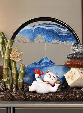 新中式招财猫玄关解压流沙画摆件客厅办公室节节高升装饰乔迁礼物