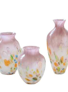 法式高级感中古风彩色渐变波点琉璃花瓶玄关客厅艺术花器玻璃摆件