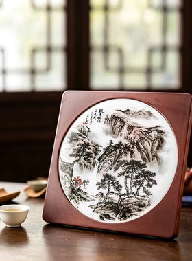 高档茶盘瓷板画 国家级大师刘培竹釉下彩手绘壁画茶桌装饰画摆件
