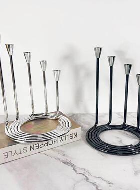 现代轻奢创意金属多头烛台样板房客厅别墅玄关装饰品桌面摆件