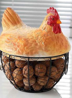 母鸡鸡蛋篮水果篮大蒜土豆杂物蓝树脂厨房装饰创意母鸡收纳铁编篮