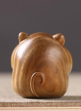 圆嘟可爱小仓鼠D檀I嘟Y绿木雕刻动宠茶桌公桌面艺铭仙苑趣味小摆