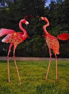 法村式田展园唯拍摄道具乡庭院装#051#05饰铁艺透光翅火烈美鸟带