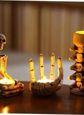Halloween Candle Holder Resin Skeleton Hand Skull Backbone C