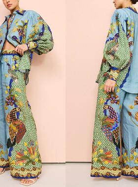 Printed drawstring two-piece women's outfit