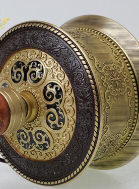 藏族转金筒手摇黄铜转金轮六字经轮摆件吉祥转金桶手持转动轮转筒