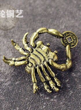 直销新款实心黄铜螃蟹夹钱摆件古玩做旧茶宠汽车摆件饰品收藏品地