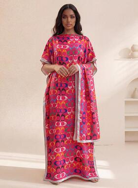 Women's Geometric Print Robe Set, Loose Fit Design, Elegant