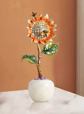 珐琅彩摆件高级感酒柜玄关柜书柜装饰摆件客厅电视柜向日葵装饰品