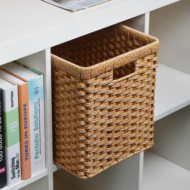 Kens imitation rattan study storage basket lattice cabinet classification and sorting basket large living room storage box woven basket