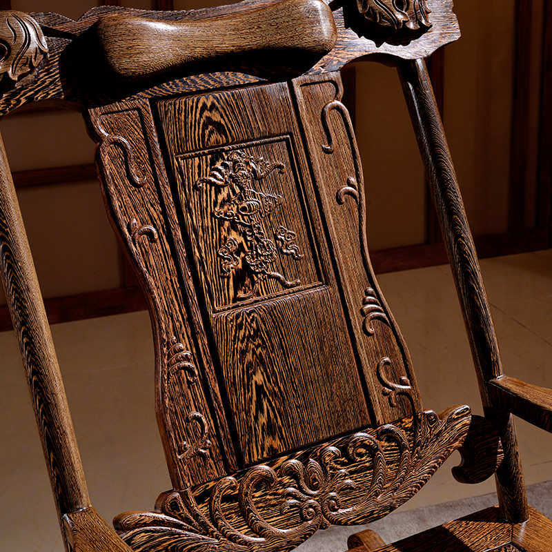 王木匠鸡翅木休闲椅摇椅躺椅老人阳台逍遥椅沙发折叠仿古红木家具