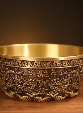 双龙聚宝盆元满载琉璃宝铜钱百FAJ装聚宝客厅店铺福桌面摆件家用