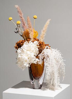 意式轻奢高级感现代花艺摆件客厅玄关茶几酒店玻璃仿真干花