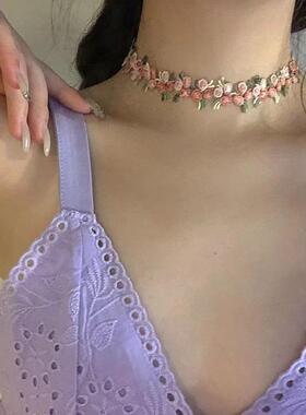 蜜桃女孩春日新款花朵项链女简约项圈锁骨链网红颈链女