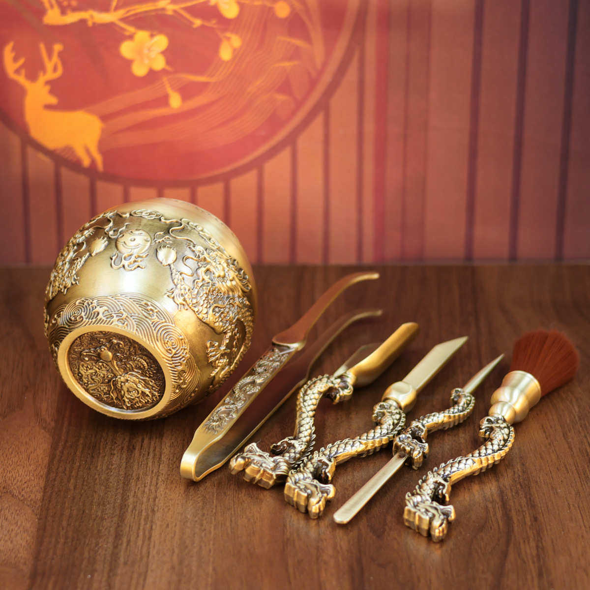 黄铜浮雕双龙茶道六君子功夫茶具配件家居茶桌茶夹茶刷勺泡茶工具,淘宝优惠券,粉丝福利购,淘宝优惠卷