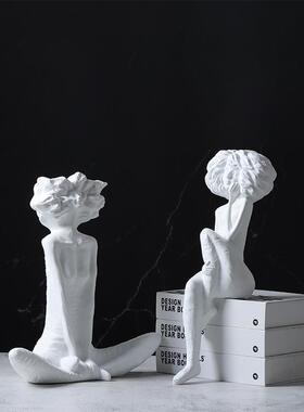 现代北欧象树脂白色无爆头时炸尚女郎物人像美女艺术人雕塑抽摆件