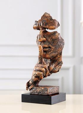 创意客厅艺术装饰品摆设沉默是金思想者雕塑复古树脂工艺品摆件