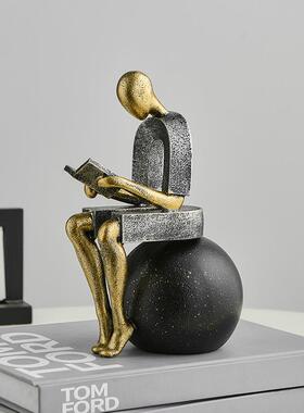 现代艺SHB20思术简约人物看书考摆者抽象树脂面件客厅玄关桌电视