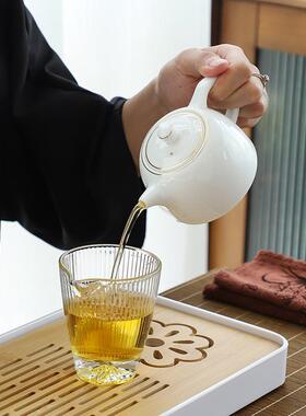 收纳茶具羊脂玉白瓷家用泡茶套装带茶盘简约功夫便携旅行茶艺装