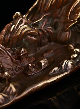 铜笔架摆件全铜山水意境文房镇纸装饰品仿古办公室桌面创意铜摆设