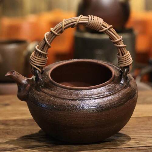 侘柴烧纯手寂工风家SVZ用火炭炉煮茶壶覆古明中式藤编提梁泡茶养 - 图2