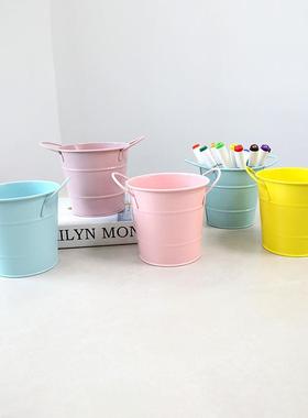 跨境铁艺笔筒双耳小桶多肉绿植花盆桌面收纳书房书桌摆件迷你铁桶