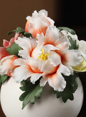 东方泥土 高档陶瓷花摆件 家居客厅电视柜装饰乔迁礼品/百花齐放