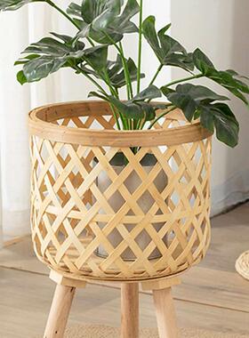 Handmade Bamboo Woven Flower Pot with Stand Plant Flower Di