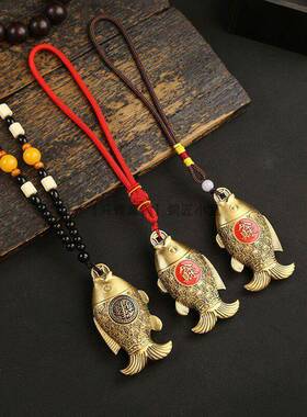 纯黄铜年年有余转转手把件锦鲤小金鱼手盘玩黄鱼摆件家居车挂饰品