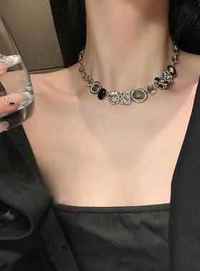 金属重工y2k甜酷风纽扣项链女锁骨链项圈choker颈环高级感颈链酷