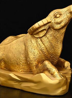 铜牛风水运势十二生肖牛家居饰品办公财卧牛纯黄铜繁荣牛桌面摆件