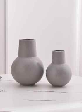创意白米灰色大肚亮釉面陶瓷花瓶 客厅餐厅软装饰品花器天水