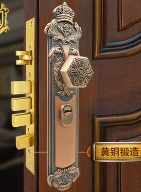铠铜威豪华铜入户门锁对开双开门防盗锁木门金属门通用大门锁