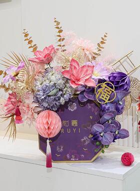 2025年宵花福桶过新年客厅装饰花艺摆件仿真假花束喜庆抱抱桶插花