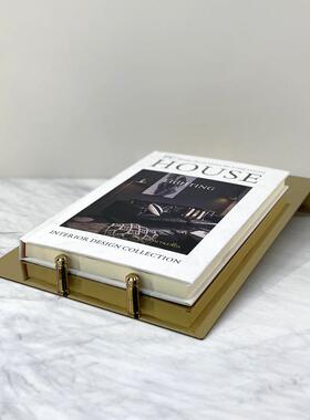 简约现代北欧几何金属书夹相片夹文件夹摆件样板房售楼处软装饰品